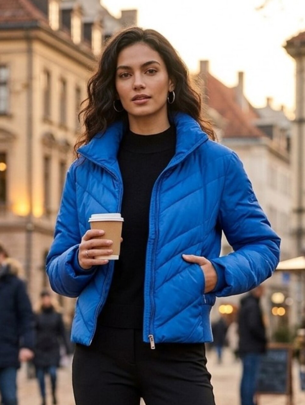 Guess Women's Blue Cropped Down Feather Bomber Puffer Coat Size Extra Large